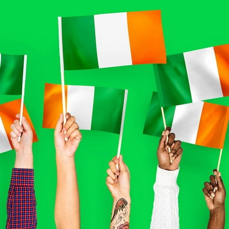Hand Held Small Miniature Irish National Flags on Stick Anley Ireland Mini Flag 12 Pack Fade Resistant & Vivid Colors Hibernian 5x8 Inch with Solid Pole & Spear Top 